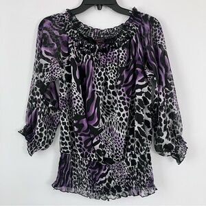 Multiples Purple and Black Animal Print Wide Neckline Blouse Sz Small